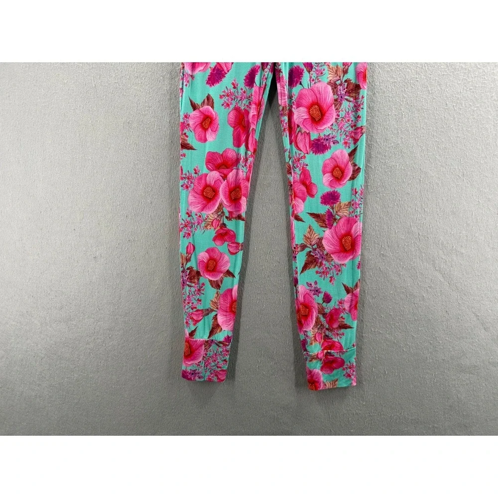 Posh Peanut Girls Pajama Leggings 10Y-12Y Turquoise Pink Hibiscus Pj Bottoms